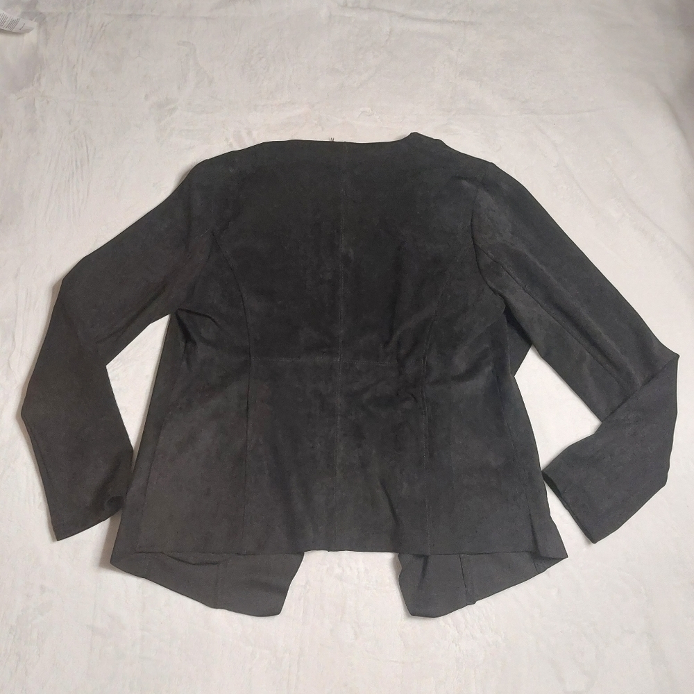 Adrienne Vittadini black draped open front faux suede blazer jacket size L. - Picture 4 of 7